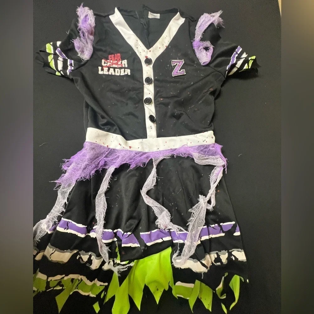 HALLOWEEN COSTUME “ZOMBIE FEAR LEADER” GIRLS SIZE LARGE 12-14 BLACK/PURPLE/GREEN